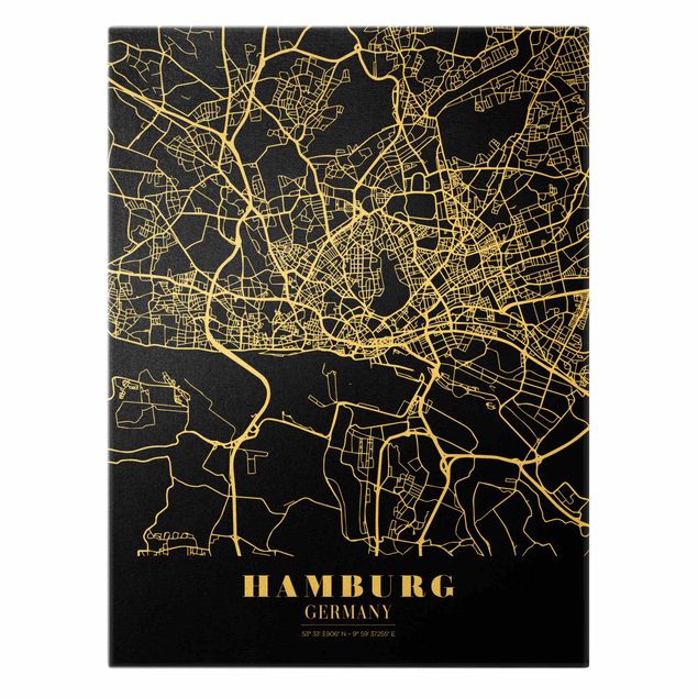 Tavlor svart och vitt Hamburg City Map - Classic Black