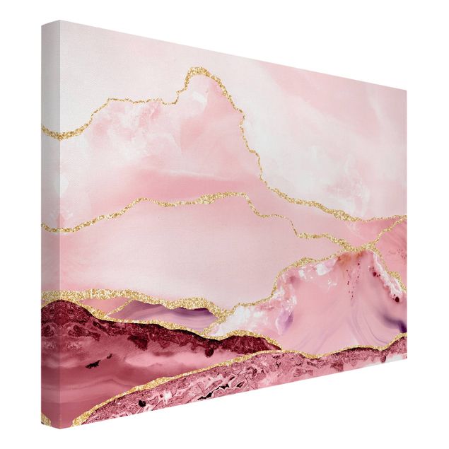 Tavlor bergen Abstract Mountains Pink With Golden Lines