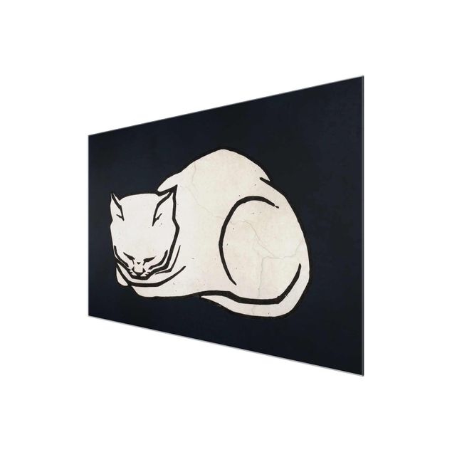 Tavlor svart och vitt Sleeping Cat Illustration
