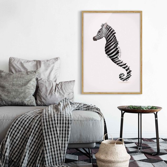 Tavlor med ram konstutskrifter Seahorse With Zebra Stripes