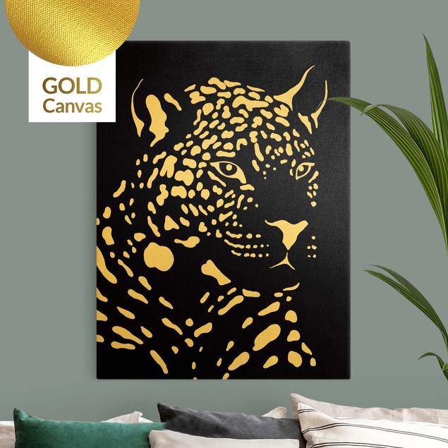Leinwandbilder Gold Canvas Safari Animals - Portrait Leopard Black