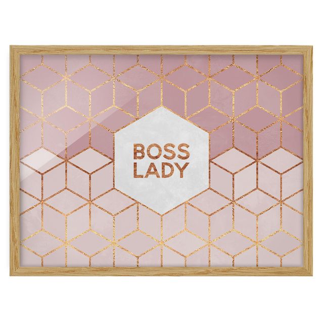 Tavlor med ram abstrakt Boss Lady Hexagons Pink
