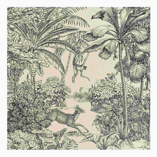 Canvastavlor svart och vitt Detailed Drawing Of Jungle