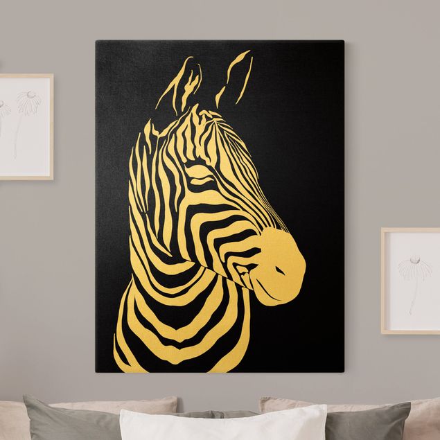 Leinwand Gold Safari Animals - Portrait Zebra Black