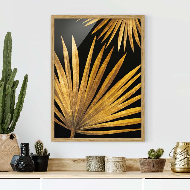 Kök dekoration Gold - Palm Leaf On Black