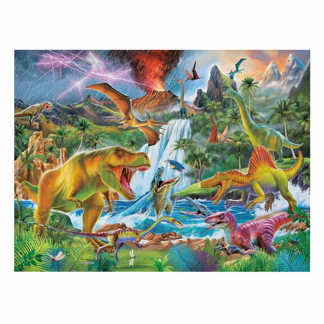 Tavlor färgglada Dinosaurs In A Prehistoric Storm