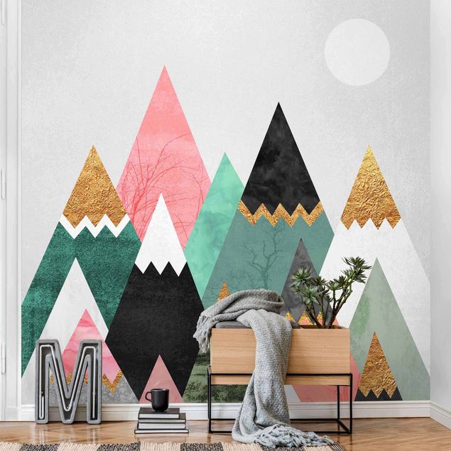 Tapeter modernt Triangular Mountains With Gold Tips