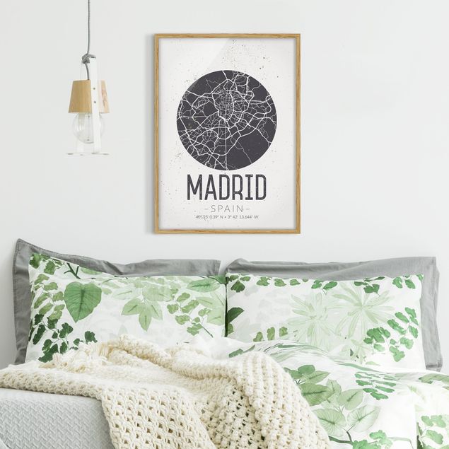 Tavlor med ram världskartor Madrid City Map - Retro
