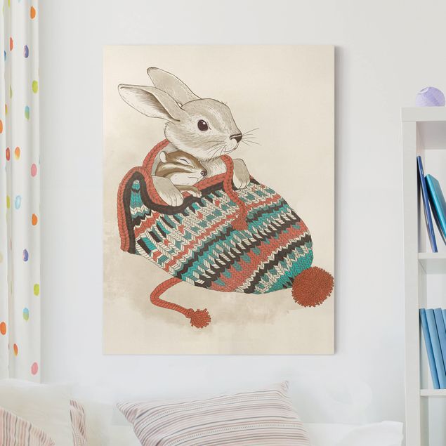Canvastavlor Illustration Cuddly Santander Rabbit In Hat