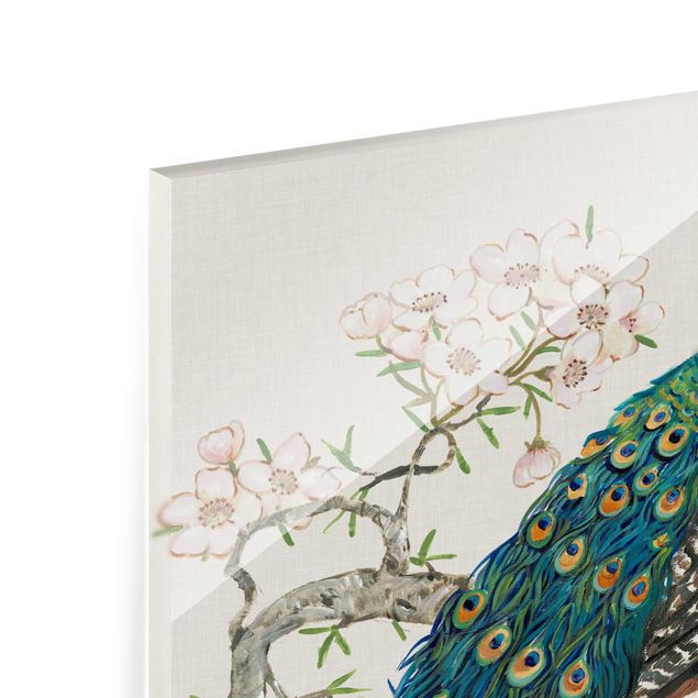 Tavlor blommor  Vintage Peacock With Cherry Blossoms