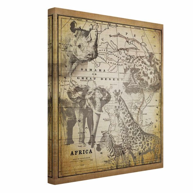 Canvastavlor zebror Vintage Collage - Africa Wildlife