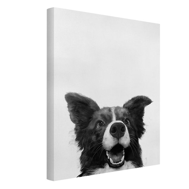 Tavlor hundar Illustration Dog Border Collie Black And White Painting