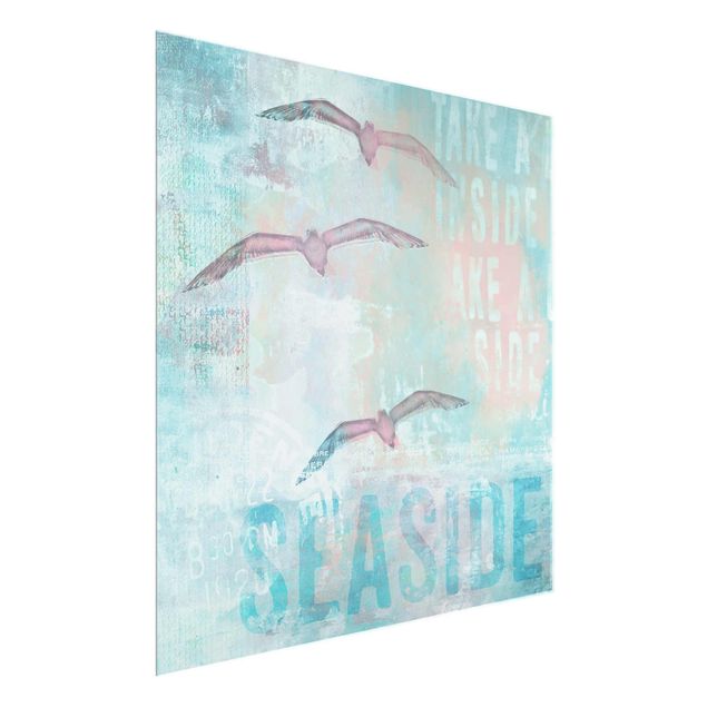 Glastavlor djur Shabby Chic Collage - Seagulls