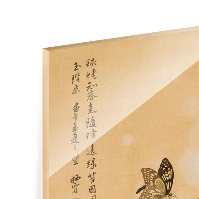 Glastavlor blommor  Yuanyu Ma - Poppy Flower And Butterfly