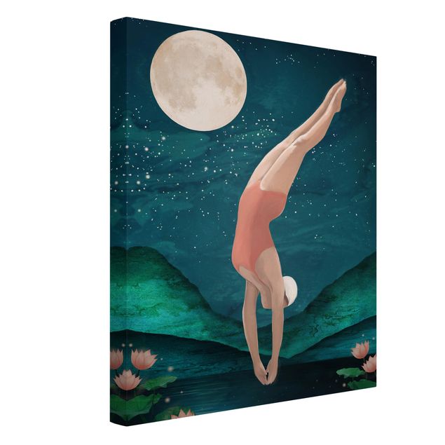 Tavlor konstutskrifter Illustration Bather Woman Moon Painting