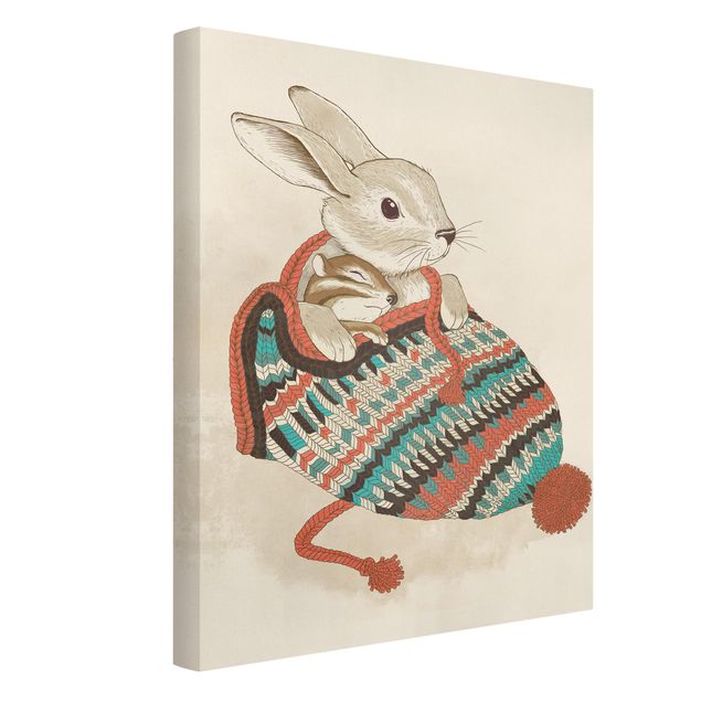 Tavlor konstutskrifter Illustration Cuddly Santander Rabbit In Hat