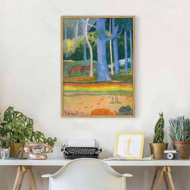 Tavlor med ram konstutskrifter Paul Gauguin - Landscape with blue Tree Trunks