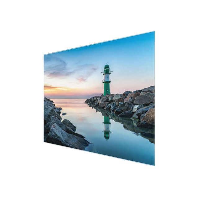 Glastavlor landskap Sunset at the Lighthouse