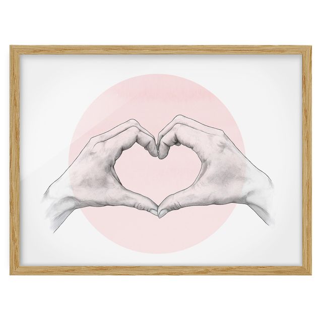 Tavlor porträtt Illustration Heart Hands Circle Pink White
