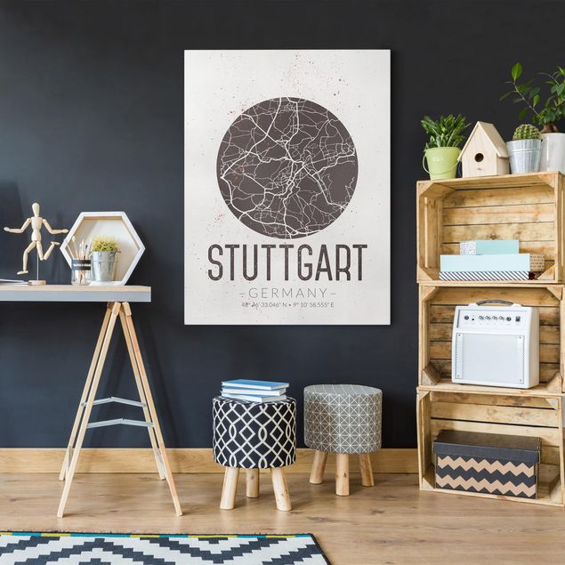 Canvastavlor svart och vitt Stuttgart City Map - Retro