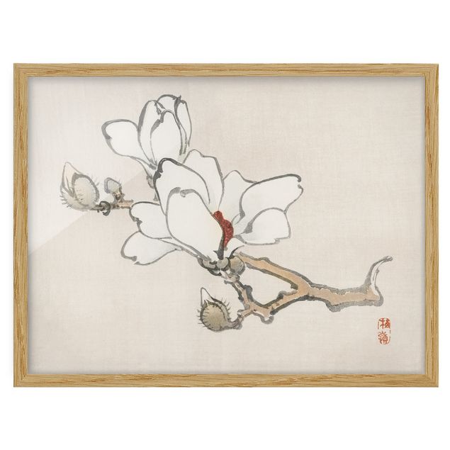 Tavlor blommor  Asian Vintage Drawing White Magnolia