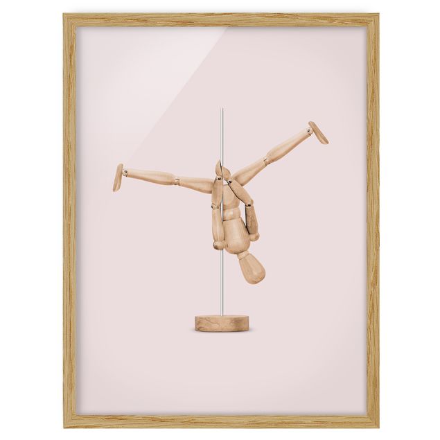 Tavlor med ram vintage Pole Dance With Wooden Figure