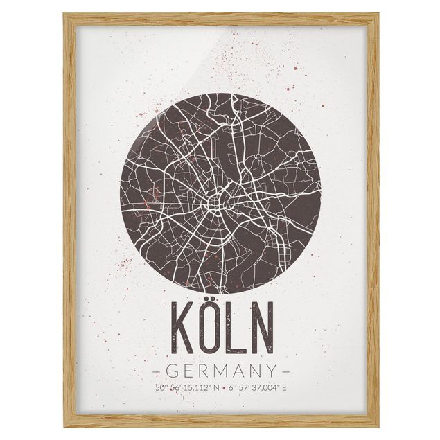 Tavlor med ram ordspråk Cologne City Map - Retro