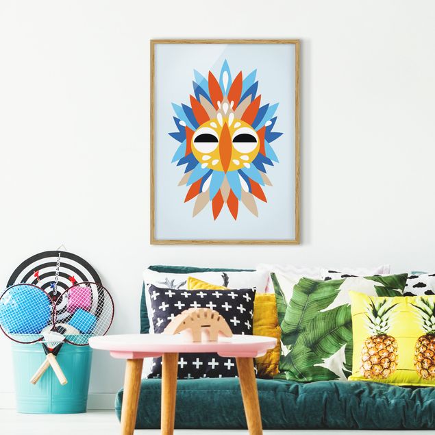 Tavlor med ram konstutskrifter Collage Ethnic Mask - Parrot