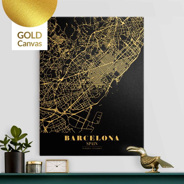 Canvastavlor Arkitektur och Skyline Barcelona City Map - Classic Black