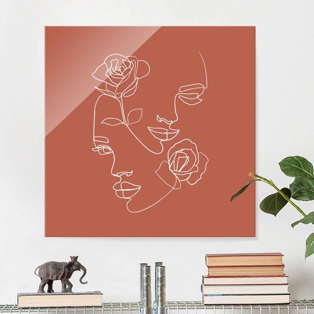 Konststilar Line Art Line Art Faces Women Roses Copper