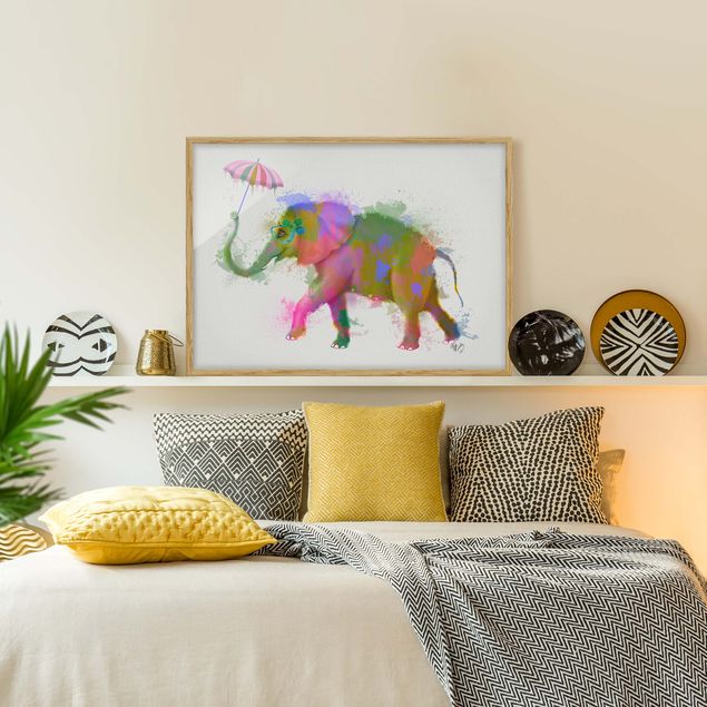 Tavlor med ram abstrakt Rainbow Splash Elephant