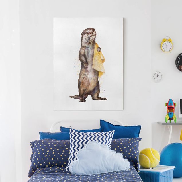 Kök dekoration Illustration Otter With Towel Painting White