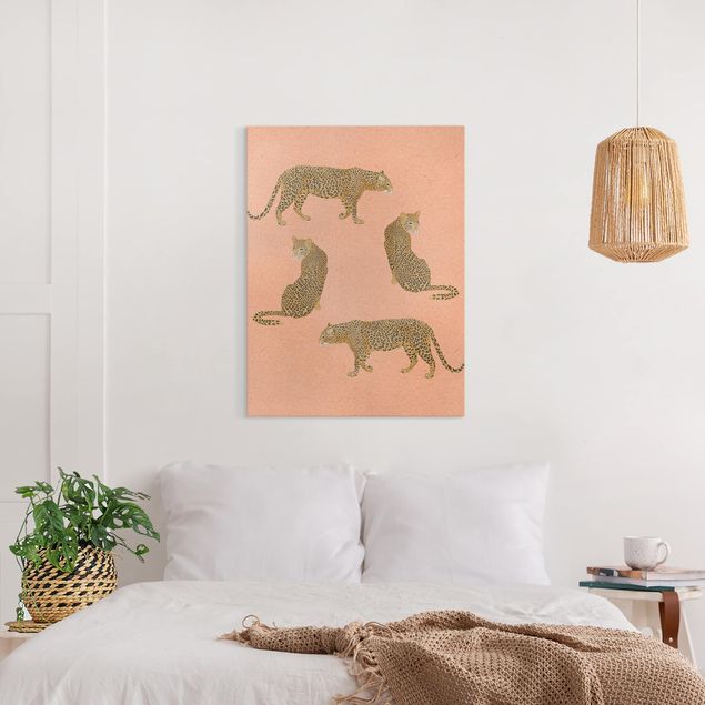Canvastavlor tigrar Illustration Leopard Pink Painting