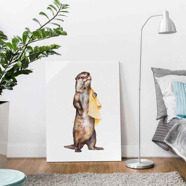 Kök dekoration Illustration Otter With Towel Painting White