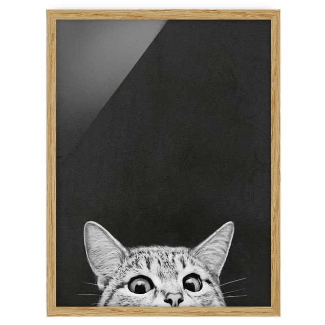 Tavlor med ram svart och vitt Illustration Cat Black And White Drawing