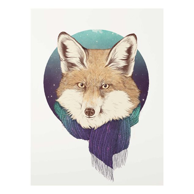 Tavlor modernt Illustration Fox Moon Purple Turquoise