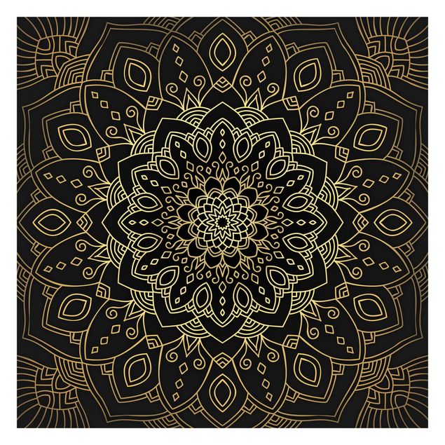 Tapeter Mandala Flower Pattern Gold Black