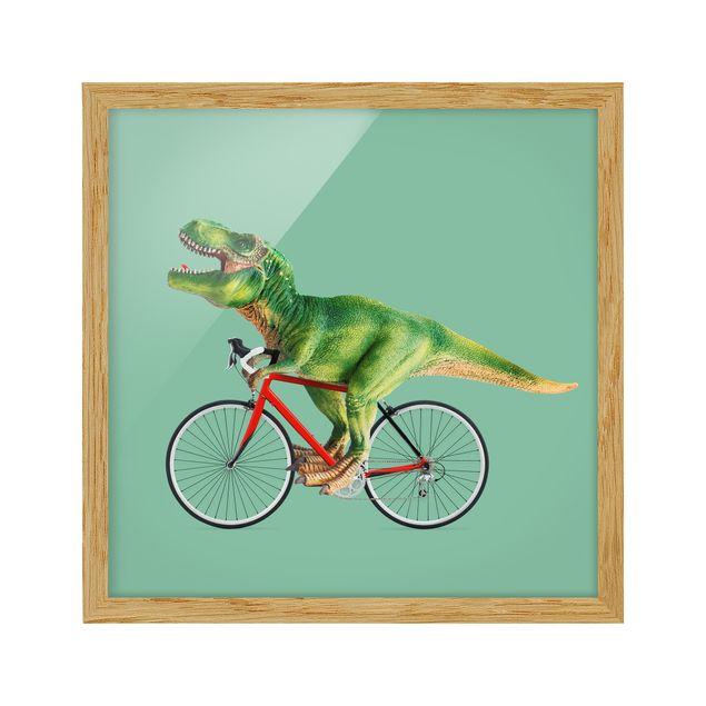 Tavlor med ram djur Dinosaur With Bicycle