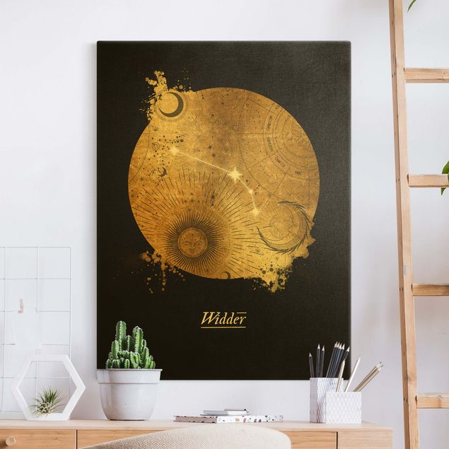 Canvastavlor andlig Zodiac Sign Aries Gray Gold