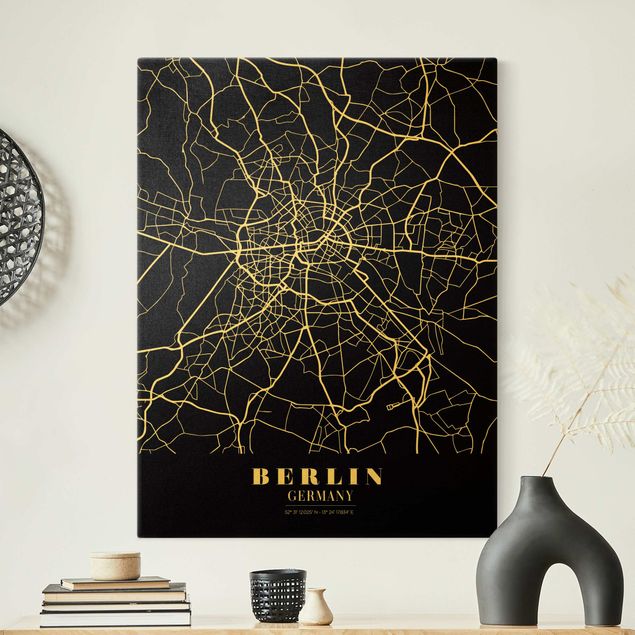 Canvastavlor Arkitektur och Skyline Berlin City Map - Classic Black