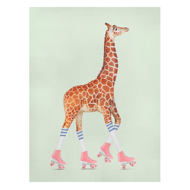 Canvastavlor konstutskrifter Giraffe With Roller Skates