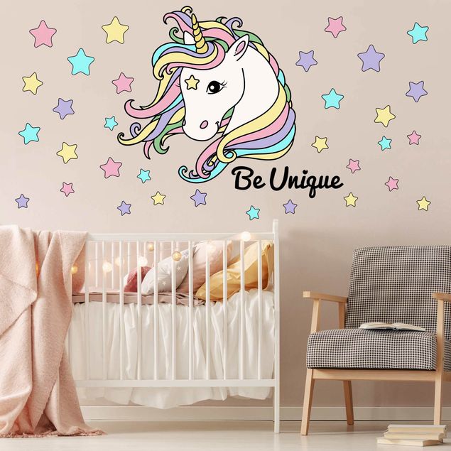 Autocolantes de parede animais Unicorn illustration Be unique pastel
