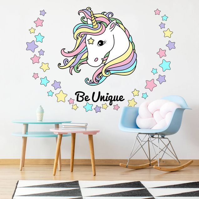 adesivos de parede Unicorn illustration Be unique pastel