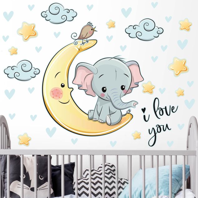 Autocolantes de parede elefantes Elephant Moon I Love You