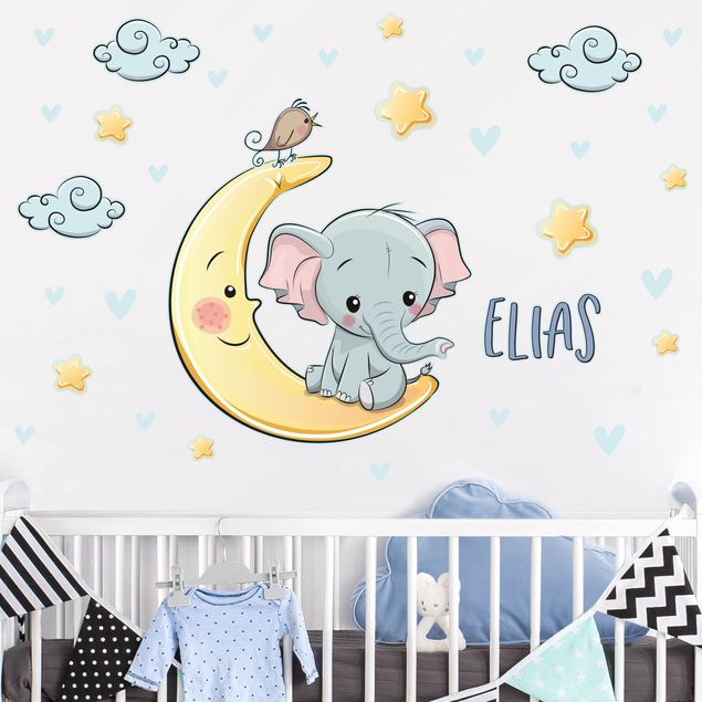 Wallstickers elefanter Elephant moon with desired name