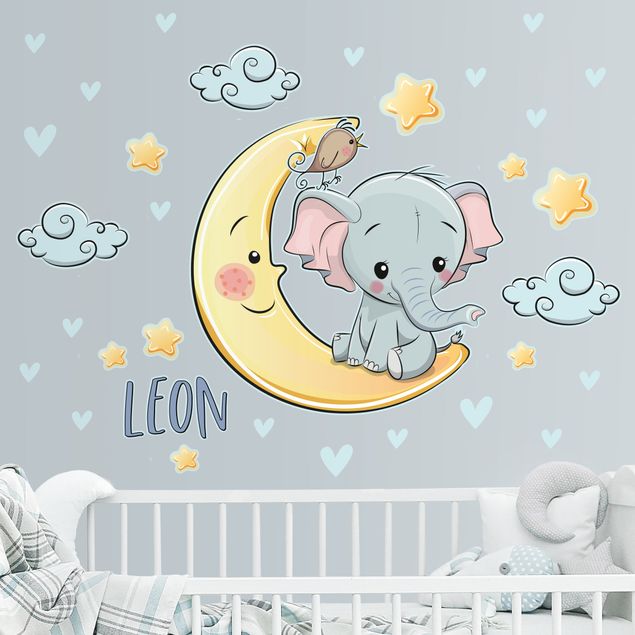 Wallstickers fåglar Elephant moon with desired name