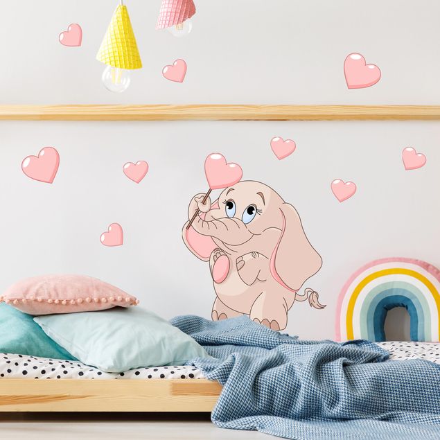 Wallstickers djur Elephant baby with pink hearts