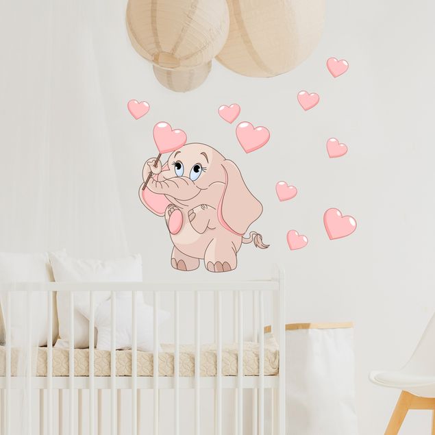 Wallstickers kära Elephant baby with pink hearts