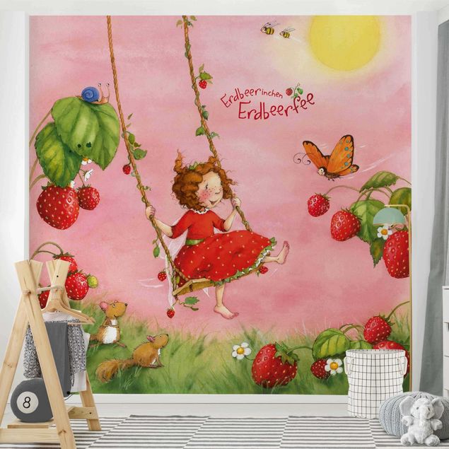 Fototapeter rosa Little Strawberry Strawberry Fairy - Tree Swing
