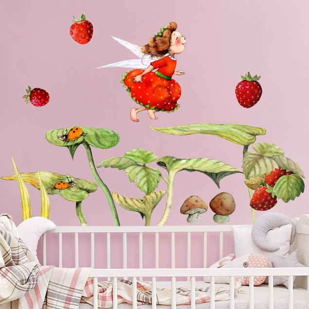 Wallstickers älvor Strawberries strawberry fairy - leaves and strawberries